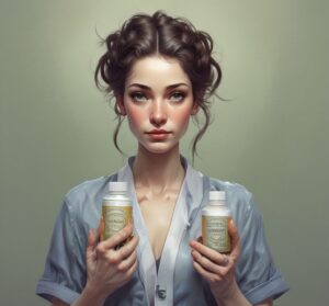 a girl caring skin care products