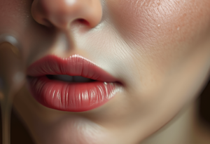 dry skin close up with red lipstick on lovelylady